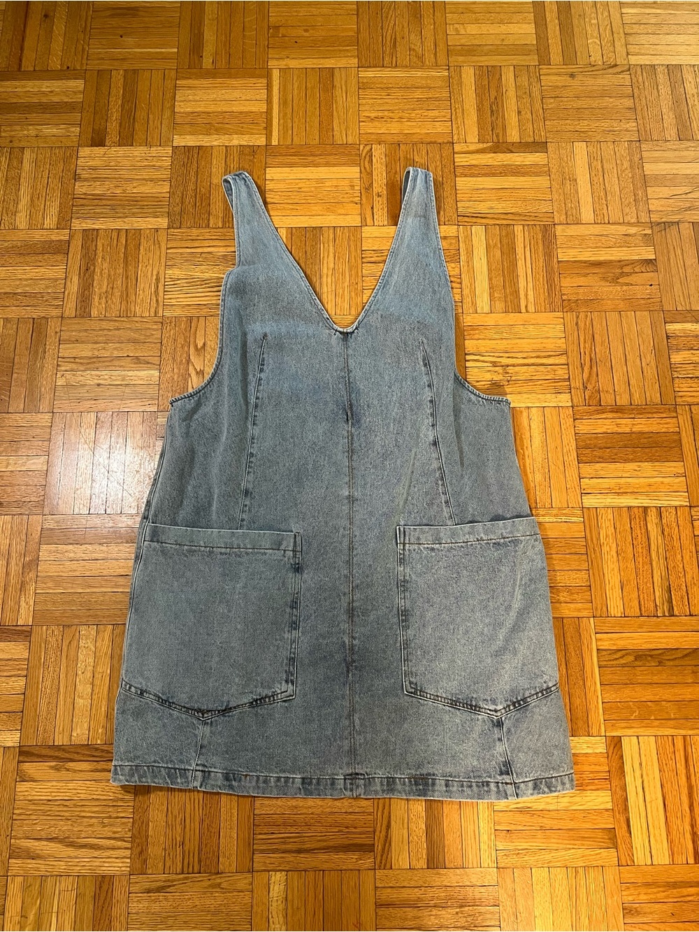 Fall Layering in this BiBi Light Blue Denim overall Mini Dress size XL